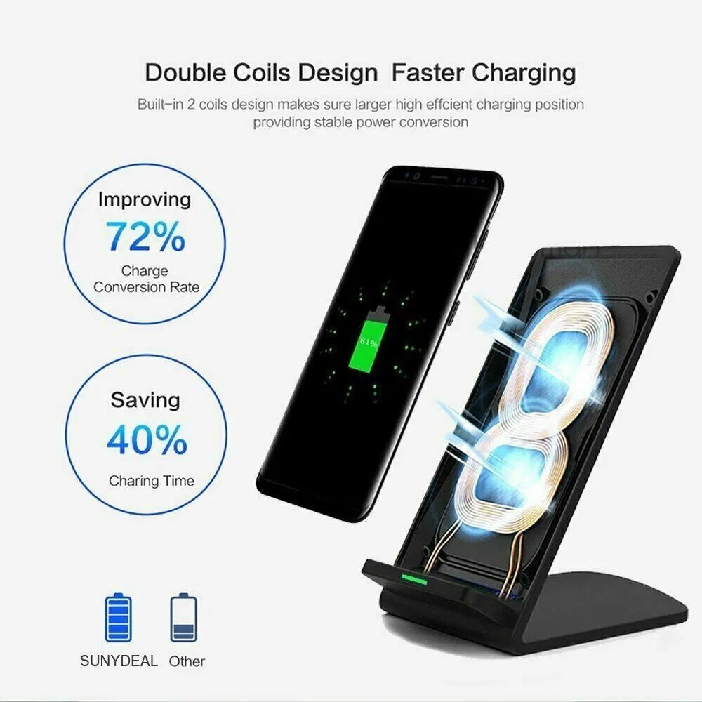 Qi Wireless Fast Charger Stand Dock for Galaxy and Smartphones