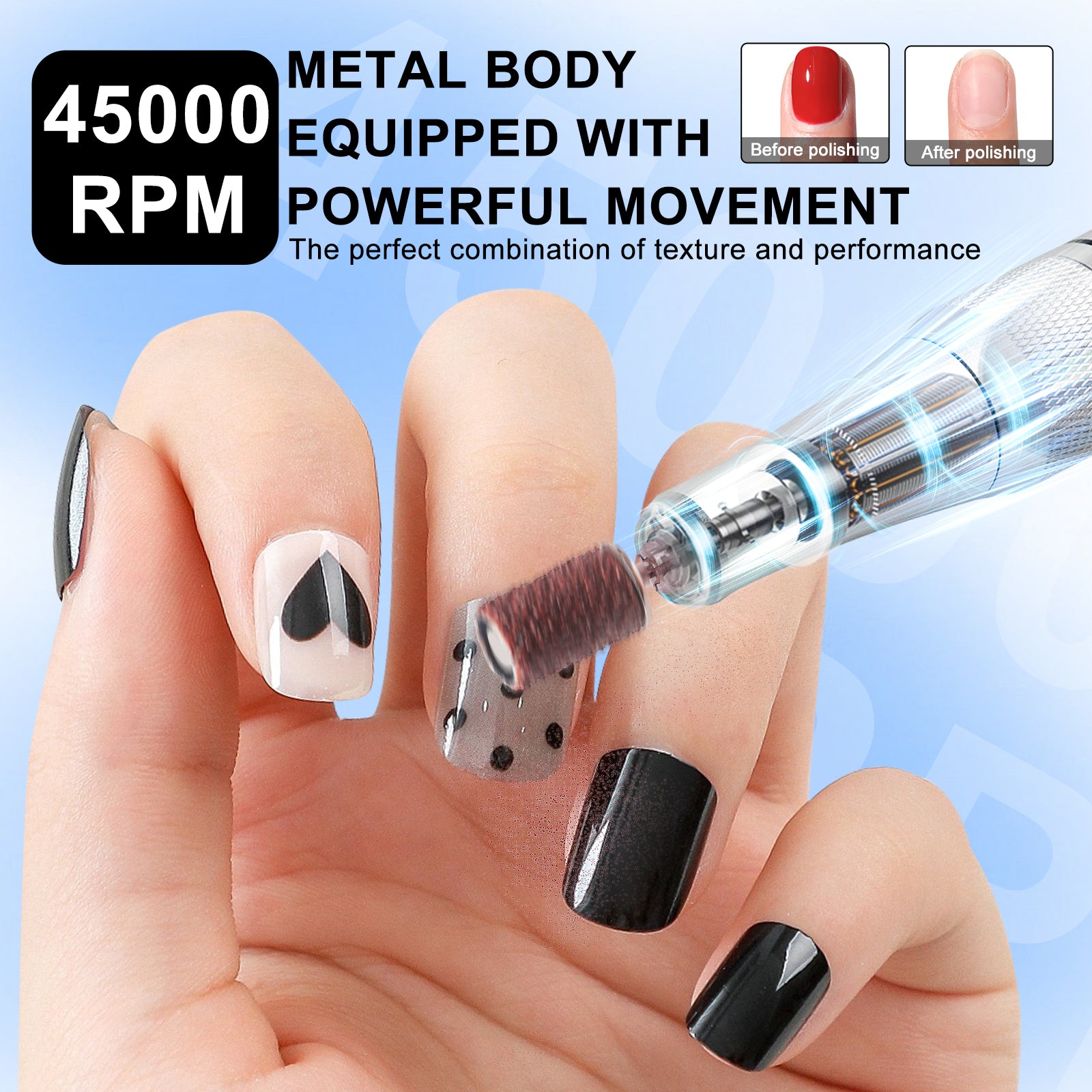 45000RPM Cordless Glitter Nail Drill Kit