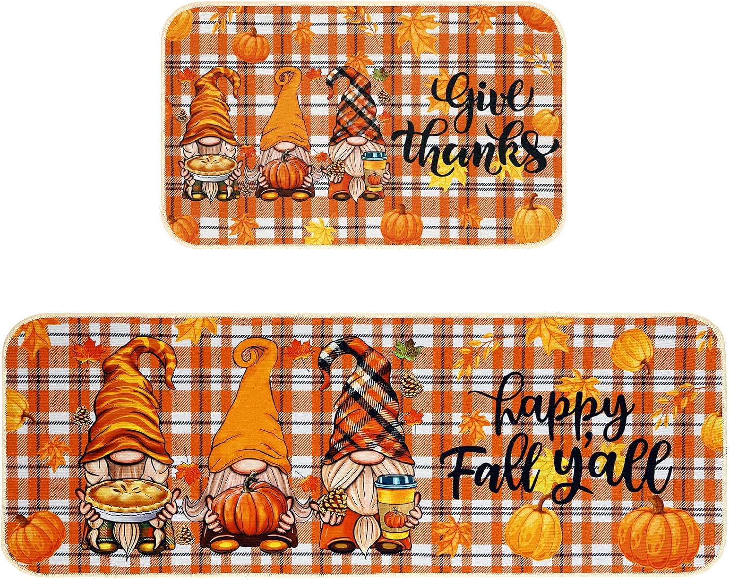 Fall Kitchen Rug Set with Pumpkin and Gnome Design