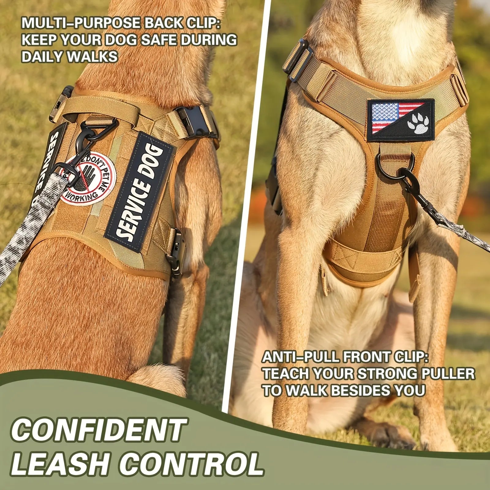 Premium Tactical Dog Harness Reflective Adjustable Service Vest