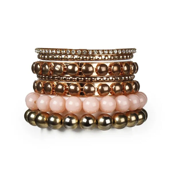Elegant 7Pc Gold Bangle Bracelet Set Rhinestone Retro Jewelry