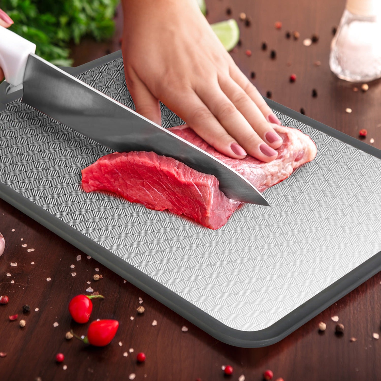 2Pcs Double Sided Cutting Board Stainless Steel PP Kitchen Set