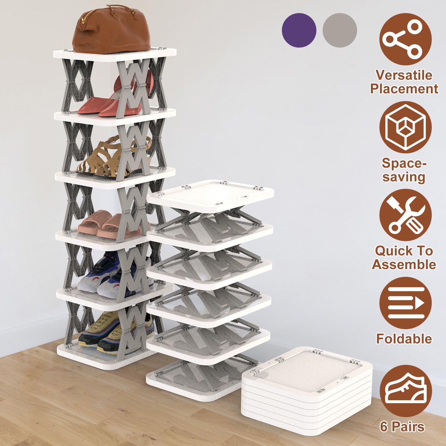 Space Saving 6-Tier Foldable Shoe Rack Narrow Storage Organizer