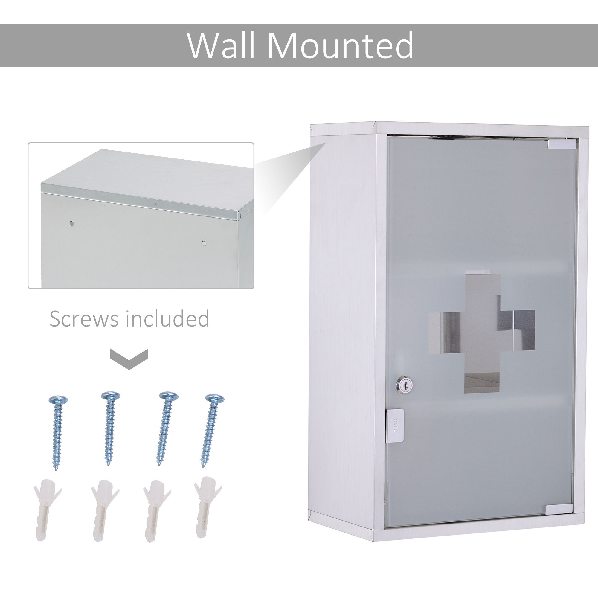 Secure Stainless Steel Medicine Cabinet with Lock & 3 Shelves