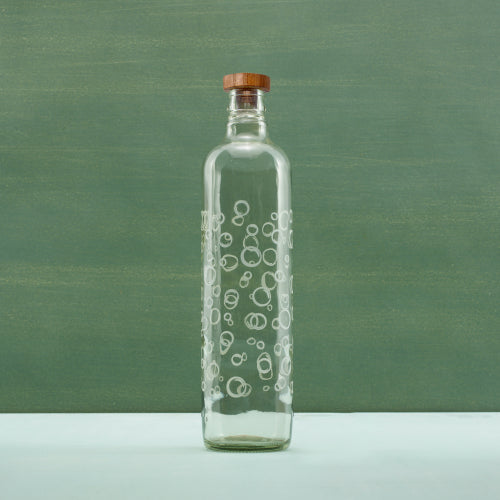 750ml Bubbles Glass Water Bottle with Wooden Stopper