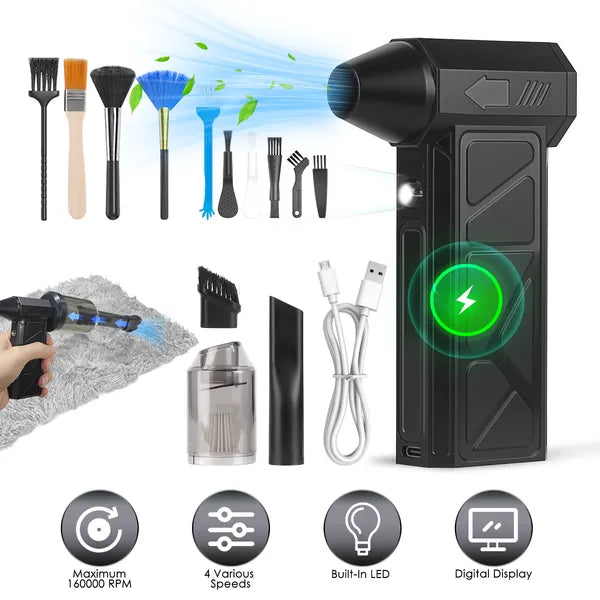 Compressed Air Duster Cordless Air Blower with LED Light for PC Keyboard Cleaning