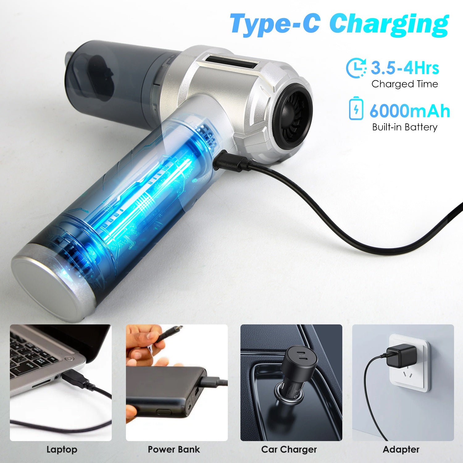 Cordless Car Vacuum Cleaner 20000PA Portable Handheld 4 in 1