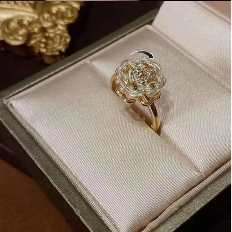 Luxury Golden Clover Rotating Ring – Zircon Adjustable Band