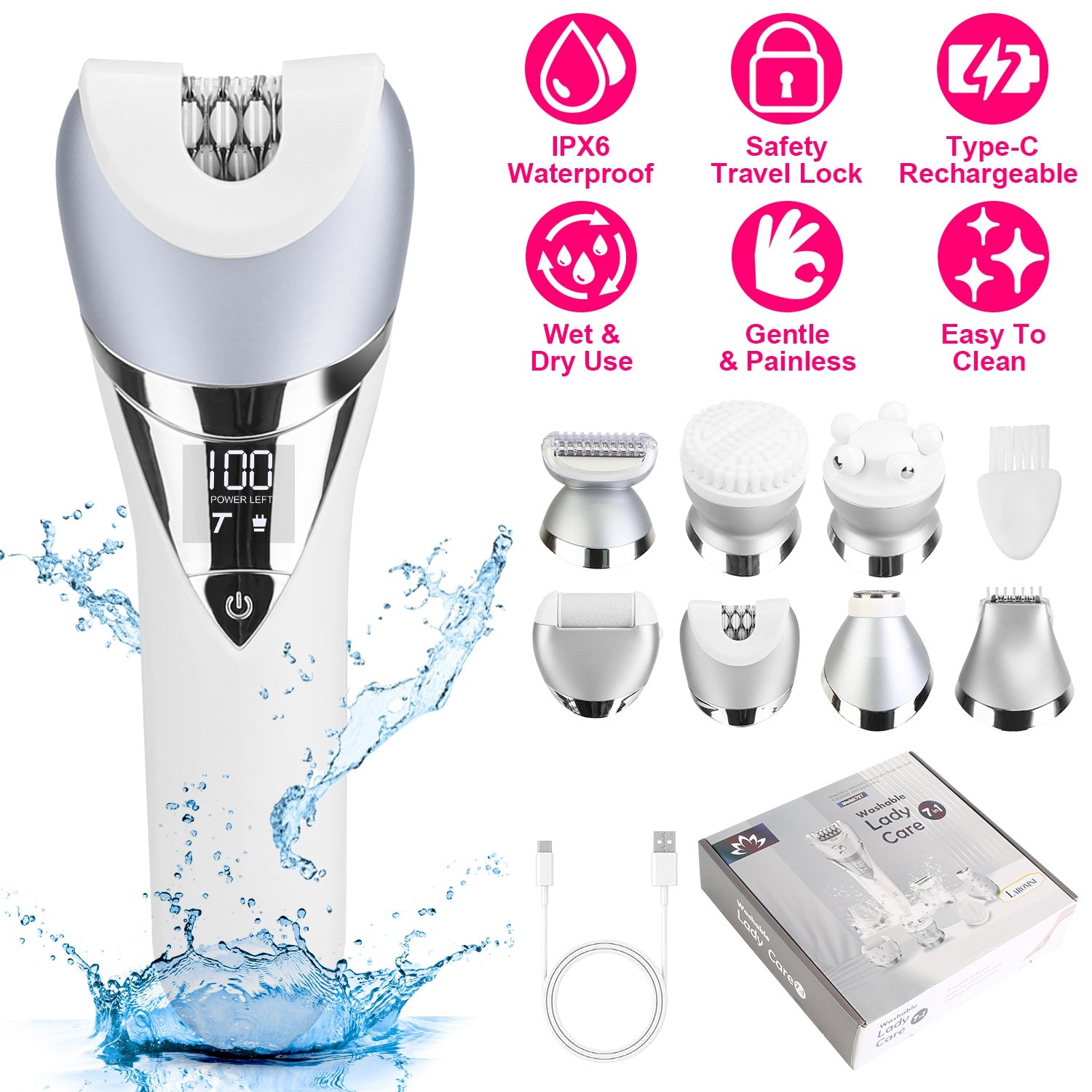 Ultimate 7-in-1 Women Electric Razor - Painless Full Body Groomer