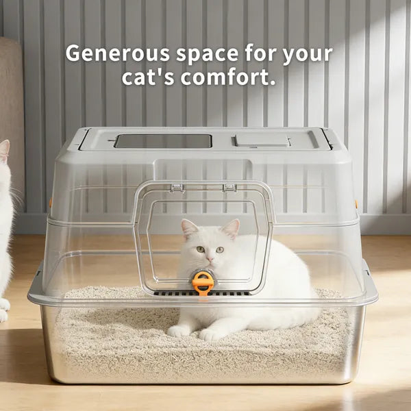 Fully Enclosed Stainless Steel Cat Litter Box, Odor-Proof, Anti-Splash, Spacious For Large Cats