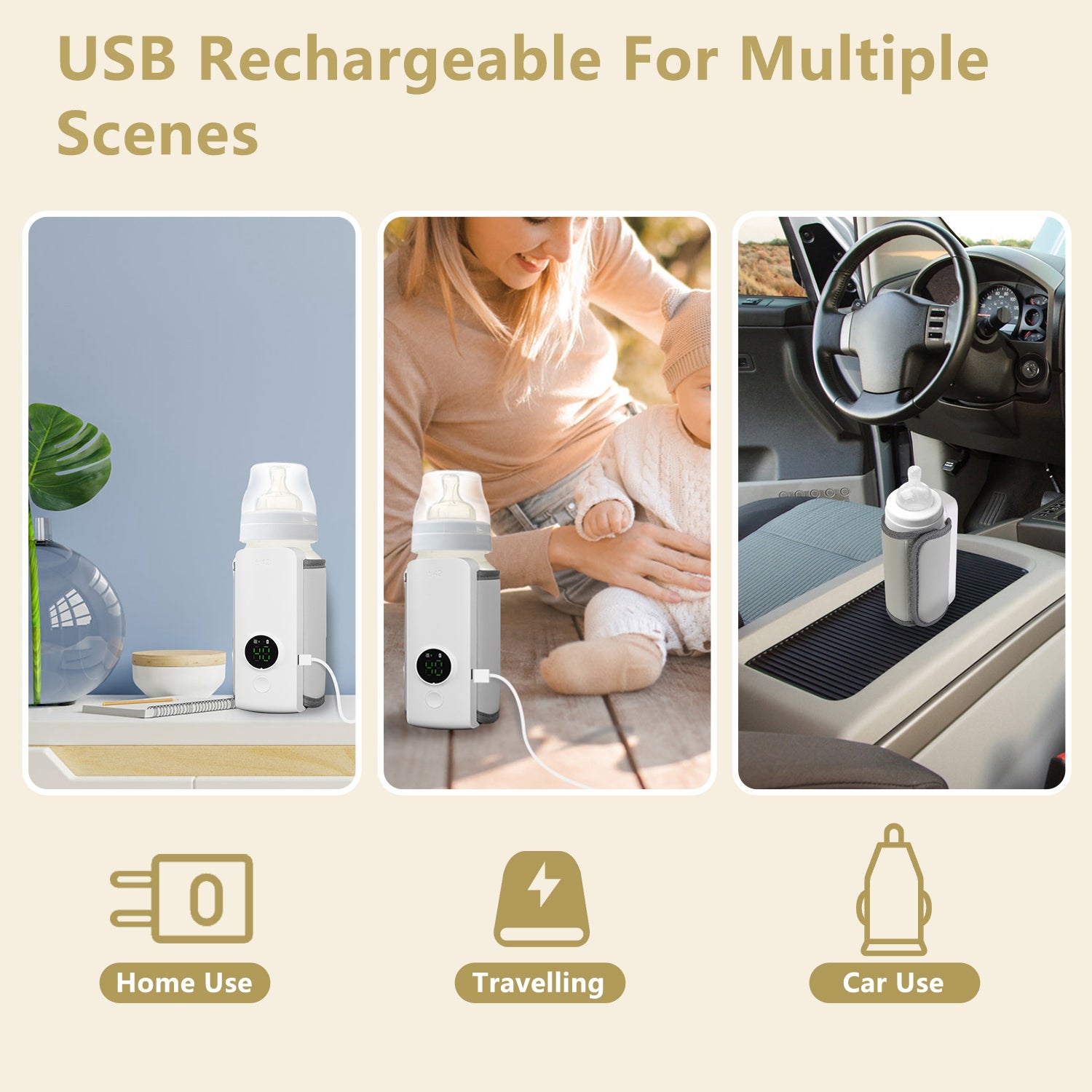 Portable Baby Bottle Warmer USB Rechargeable Milk Heater