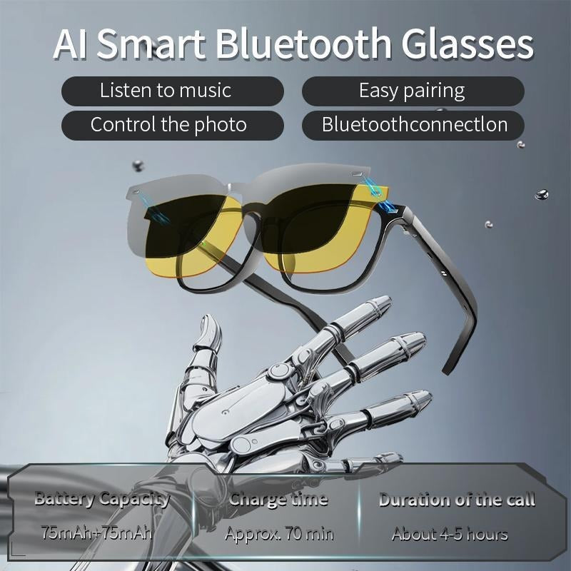 Smart AI Bluetooth Glasses Magnetic Lenses Open Ear Audio Touch Control