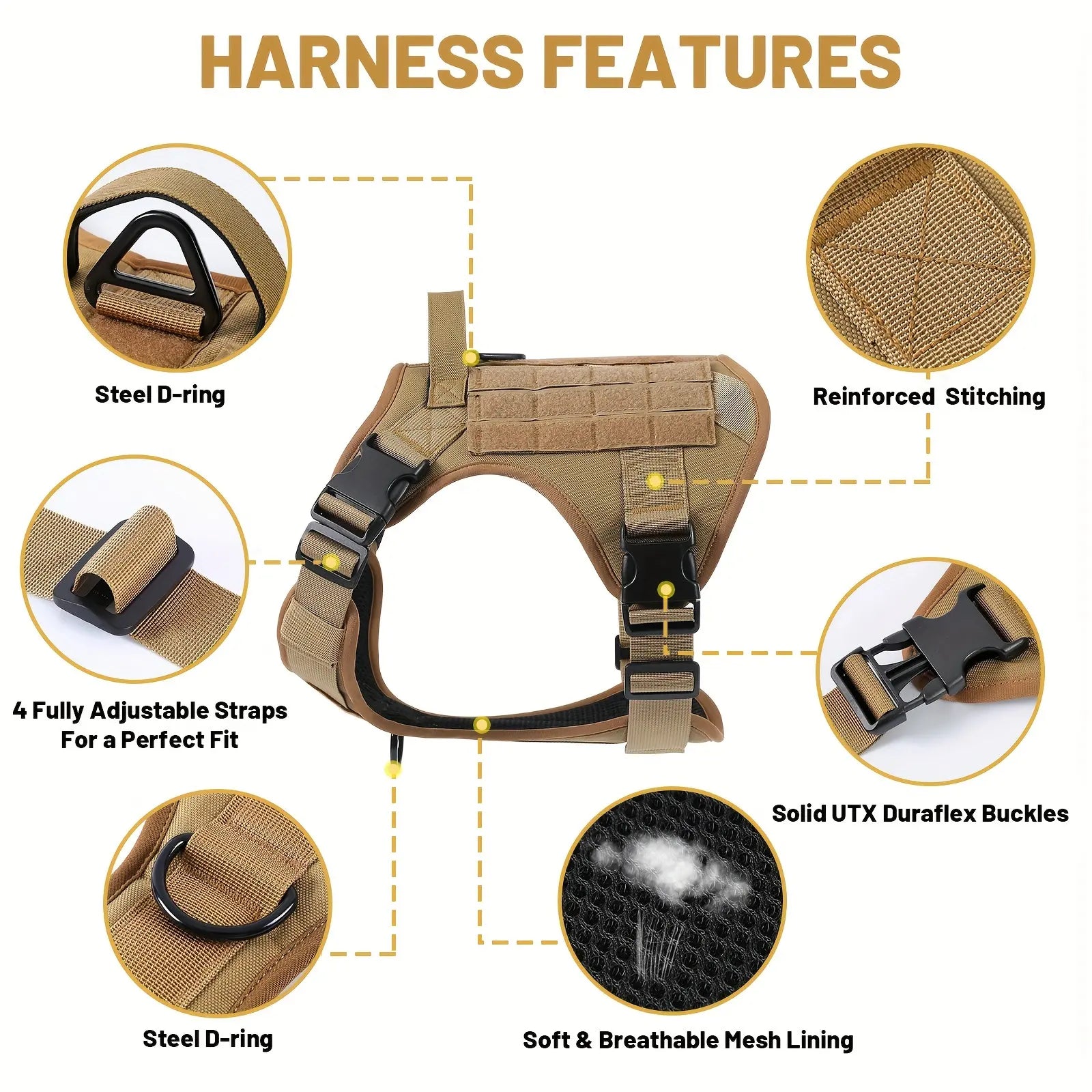 Premium Tactical Dog Harness Reflective Adjustable Service Vest