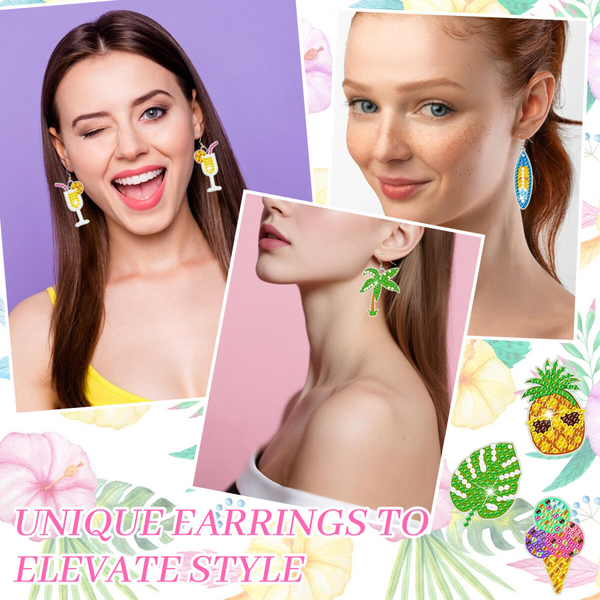 Premium Hawaii Theme Rhinestone Earrings Kit – DIY Colorful Set