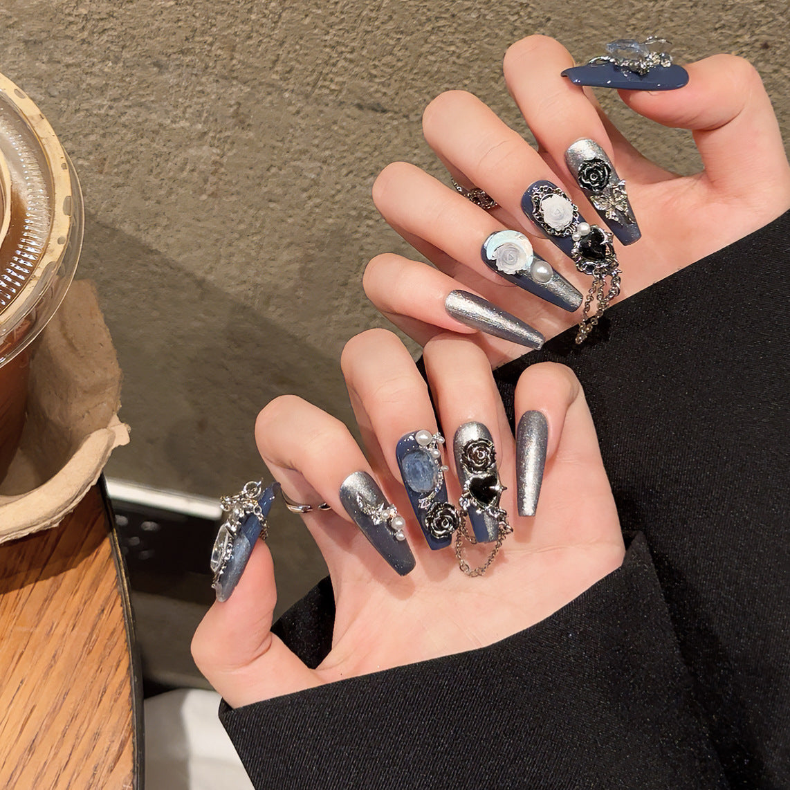 Non-Mainstream Hot Girl Blue Handmade Wearable Nails