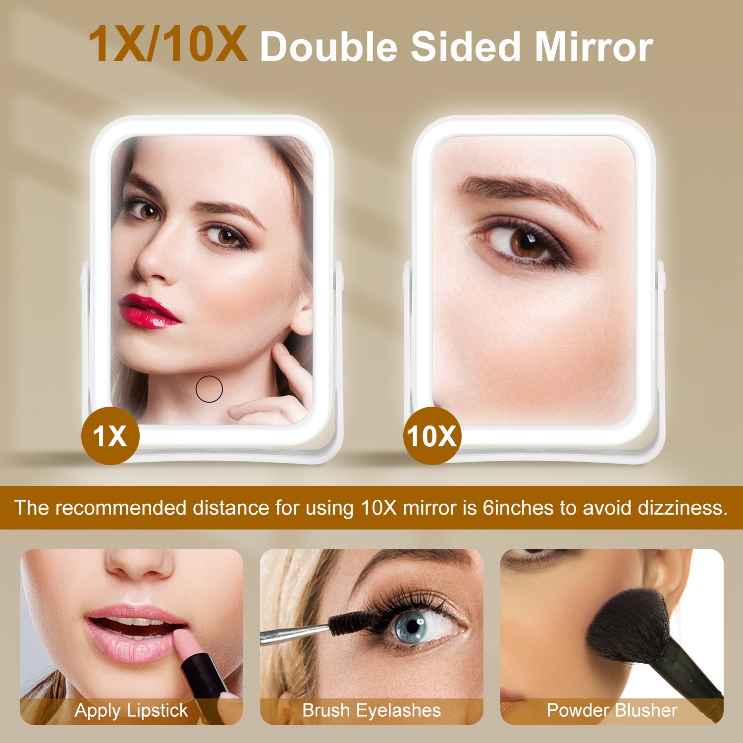 10X Lighted Makeup Mirror USB Rechargeable Travel Touch LED