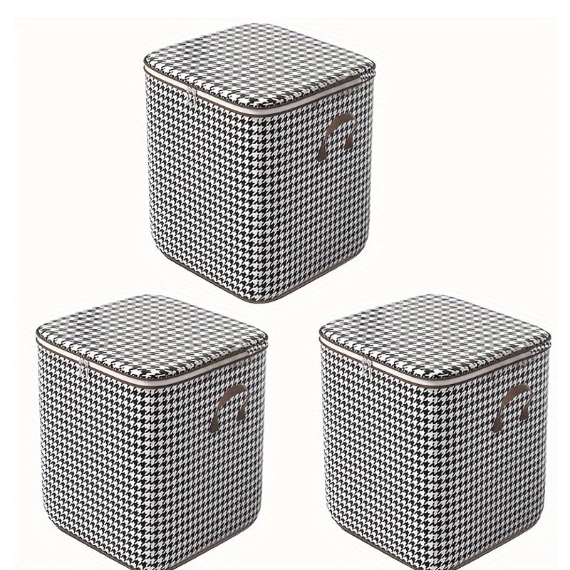 3pcs 100L Foldable Storage Bags Houndstooth Travel Organizer Set