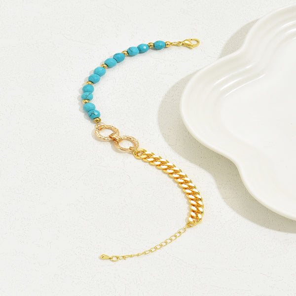 Luxury Turquoise Double Ring Bracelet Multi Chain Beaded Set