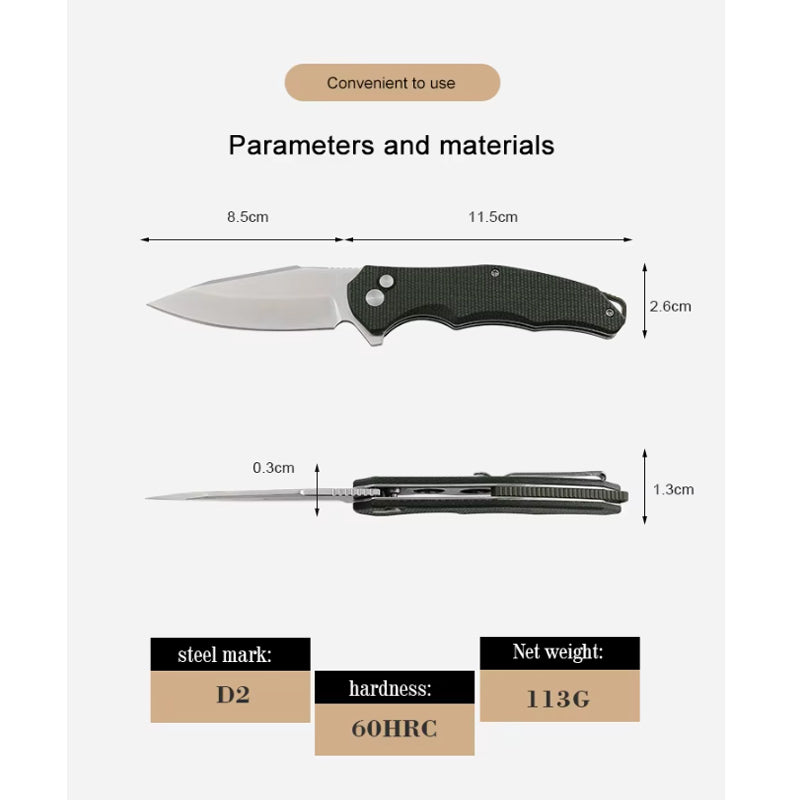Premium Folding Pocket Knife with G10 Handle and Stainless Steel Blade