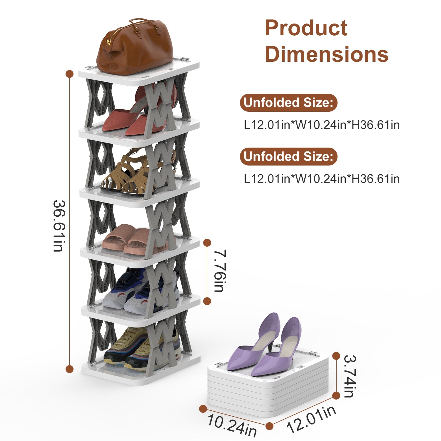 Space Saving 6-Tier Foldable Shoe Rack Narrow Storage Organizer