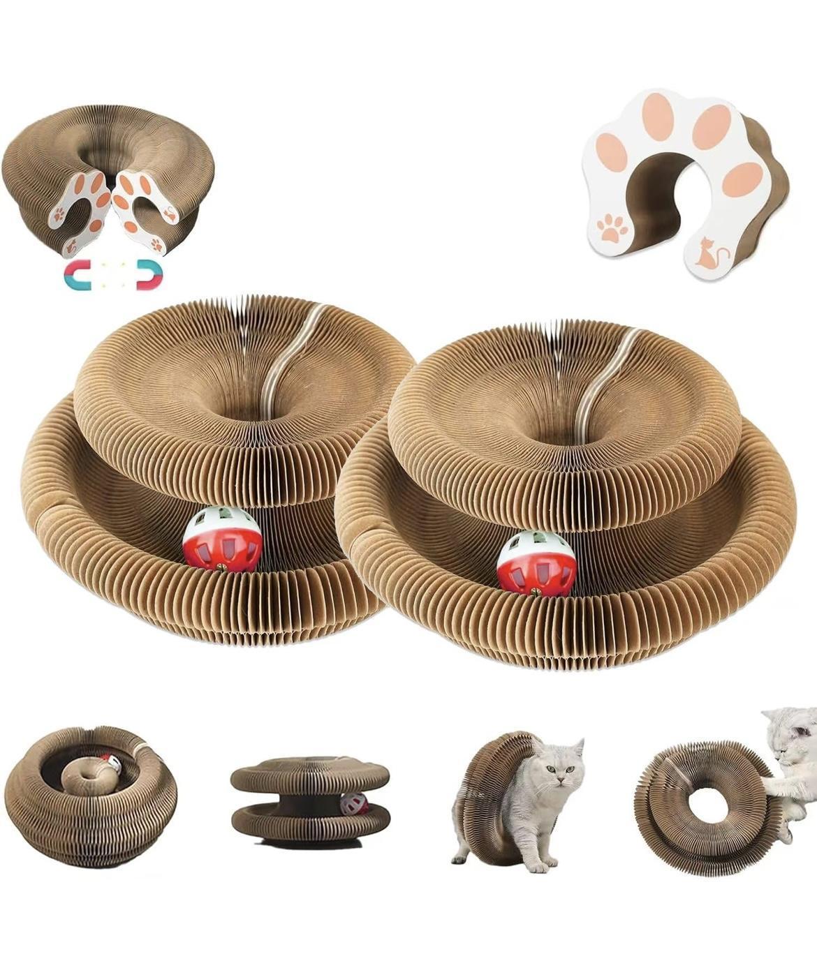 Foldable Cat Scratching Post Toy – Accordion Style Interactive Scratcher with Wood Grain Design
