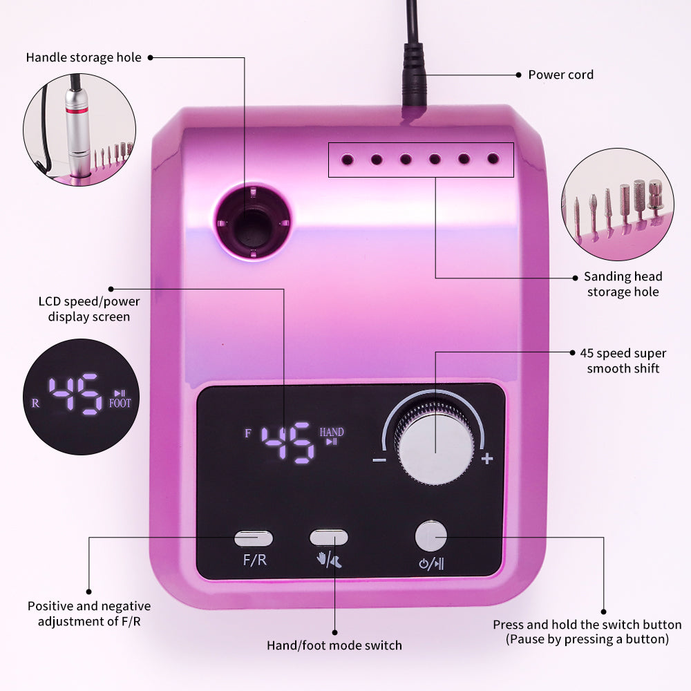 45000RPM Professional Electric Nail Drill with LCD Foot Control