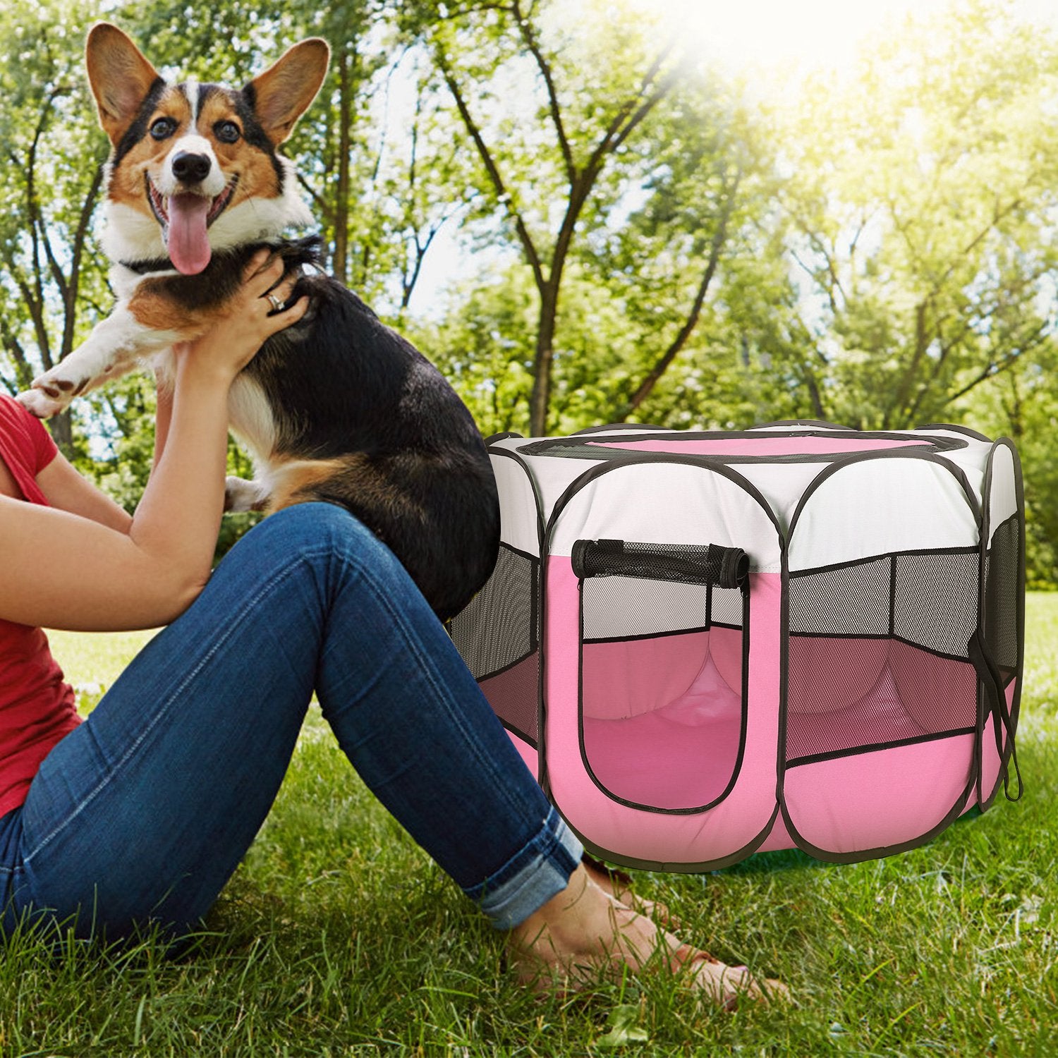 Premium Foldable Pet Tent Playpen Water Resistant Indoor Outdoor