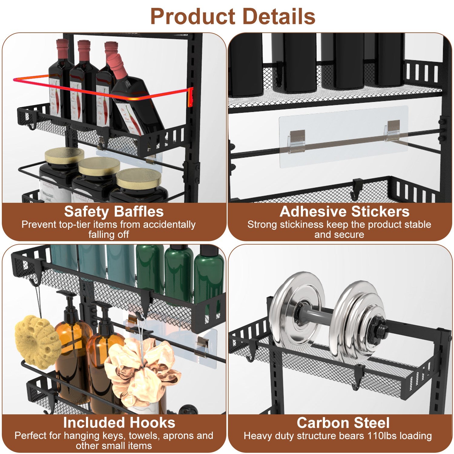 Over Door Pantry Organizer 6 Tier Carbon Steel Storage Rack