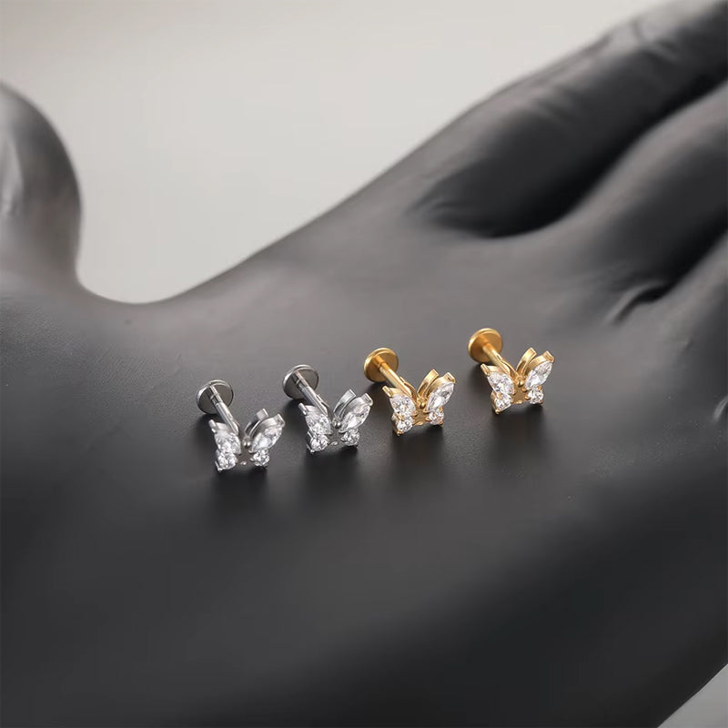 Butterfly Zircon Stud Earrings Titanium Floral Crystal Jewelry