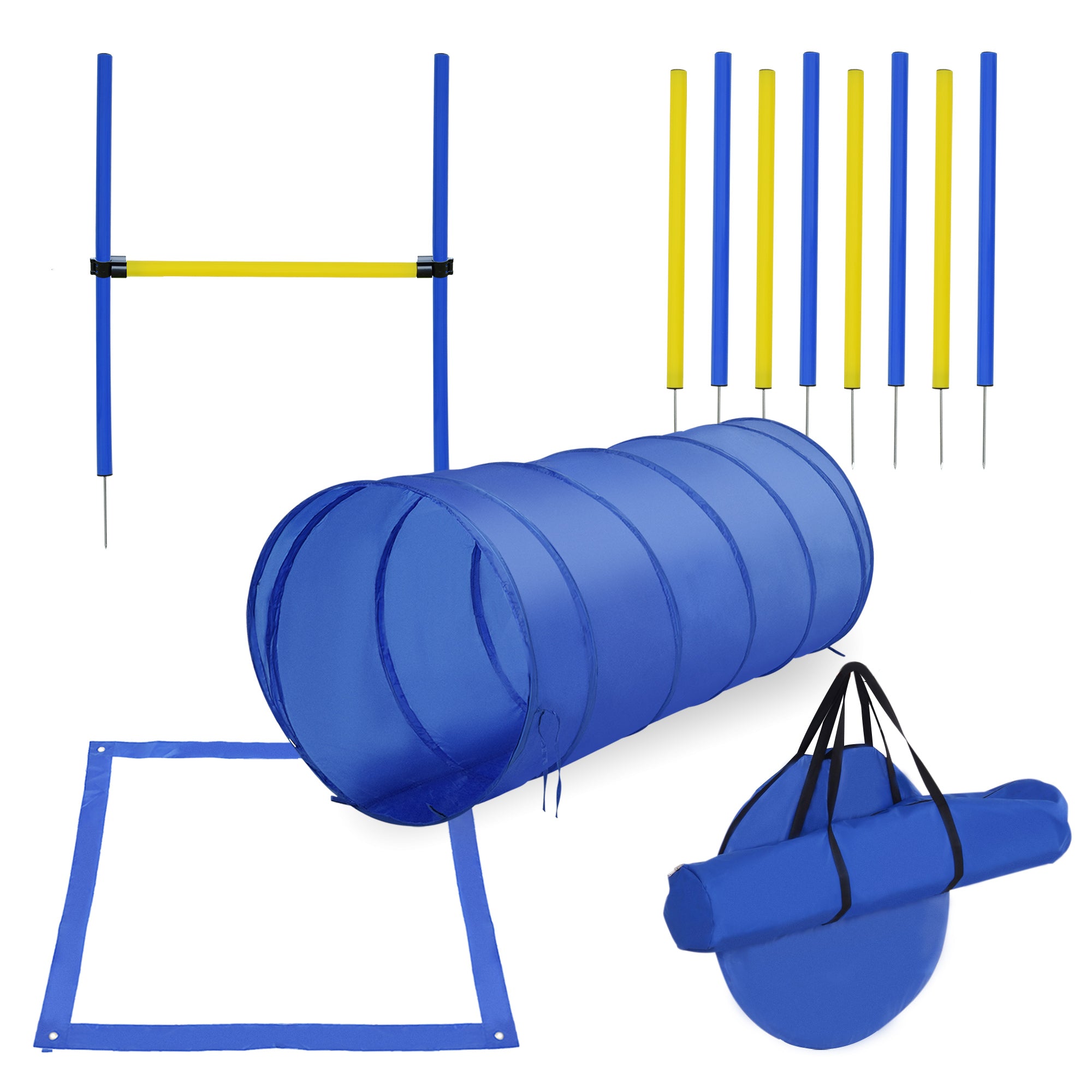 Dog Agility Training Course Set – Adjustable Jump, Tunnel & Weave Pole Obstacle Kit