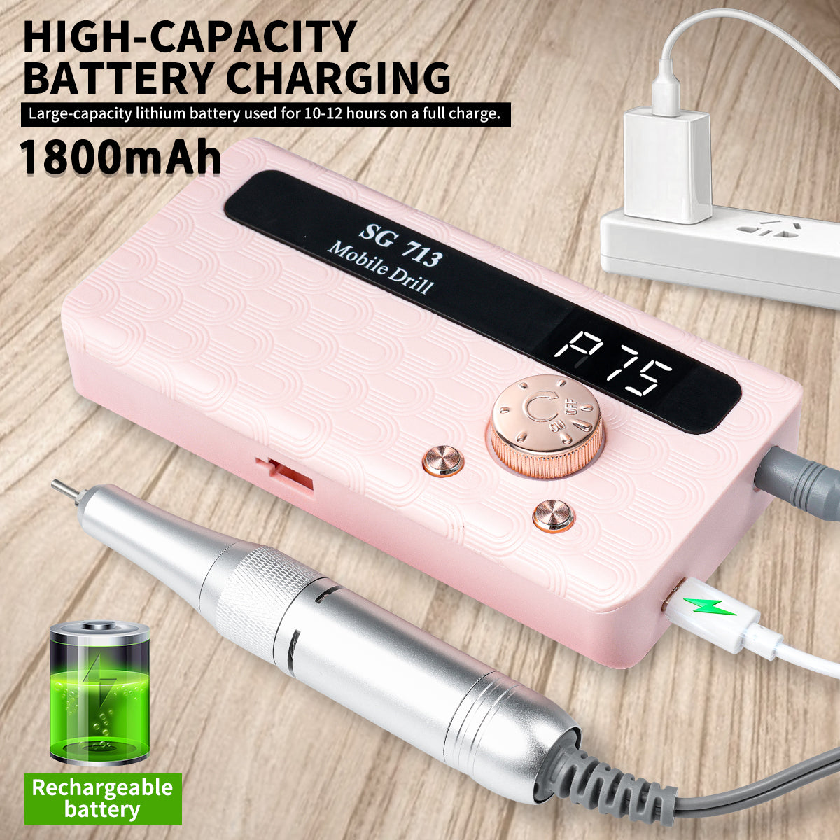 45000RPM Portable Rechargeable Electric Nail Drill Kit