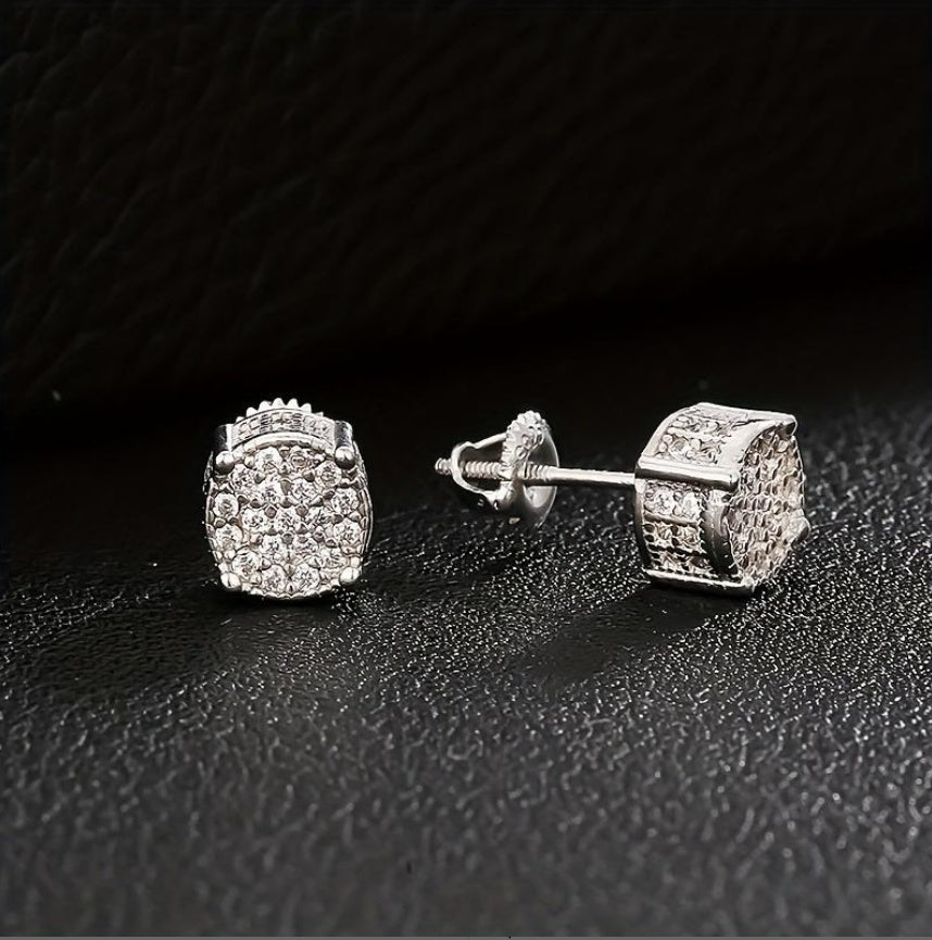 Hip Hop Zircon Stud Earrings Bling 4 Prong Unisex Jewelry