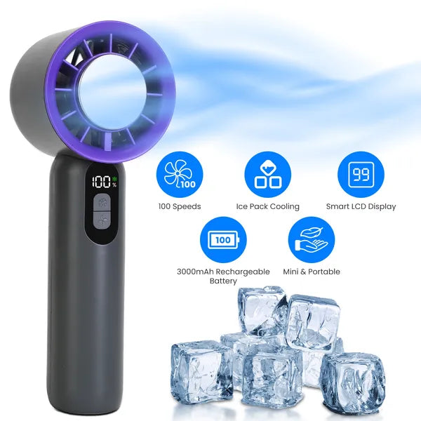 High Speed Handheld Fan Ice Cooling Turbo Fan LCD Rechargeable