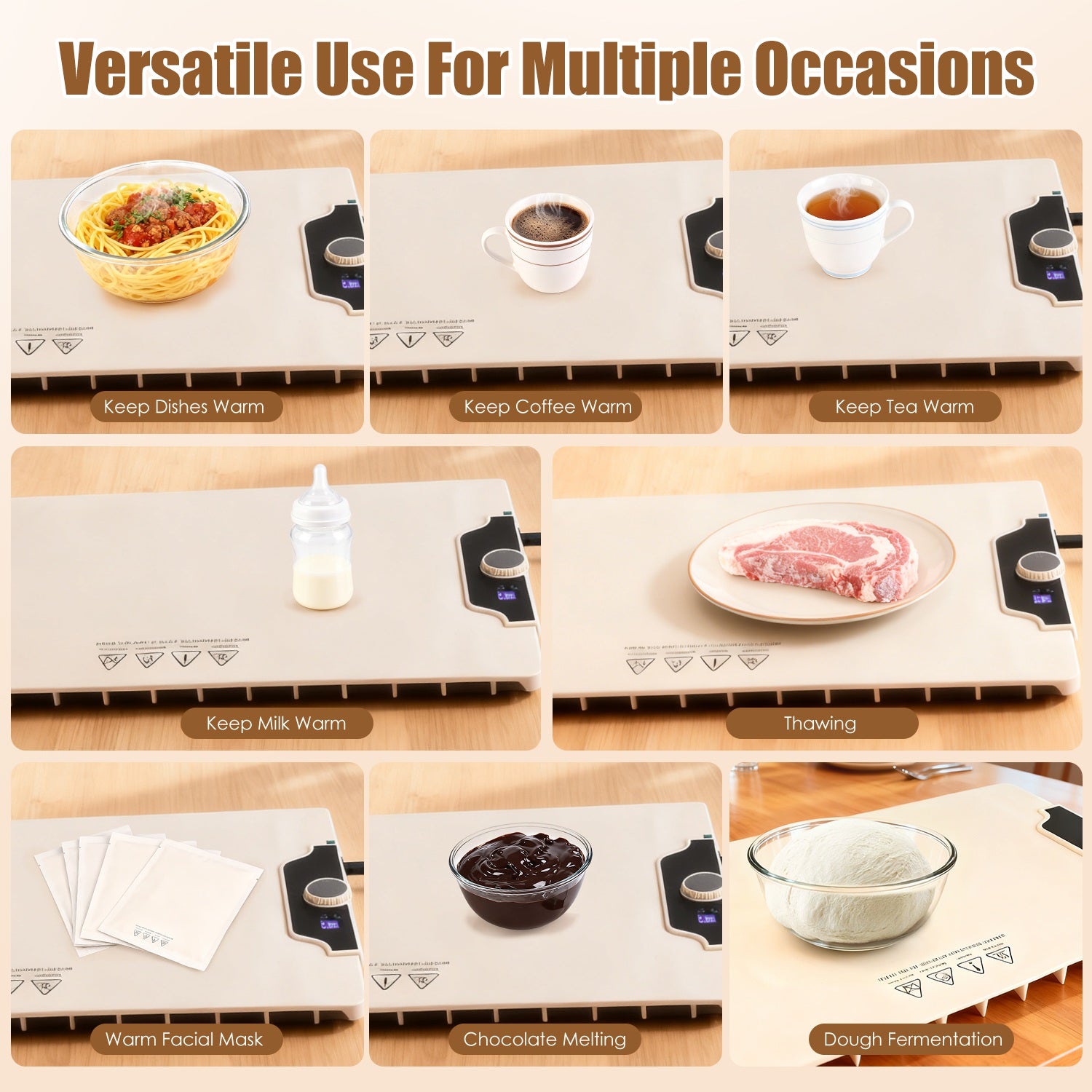 Electric Food Warming Mat Silicone 300W Adjustable Temp Timer