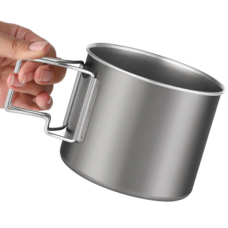 800ml Pure Titanium Camping Cup Foldable Handle Outdoor Mug