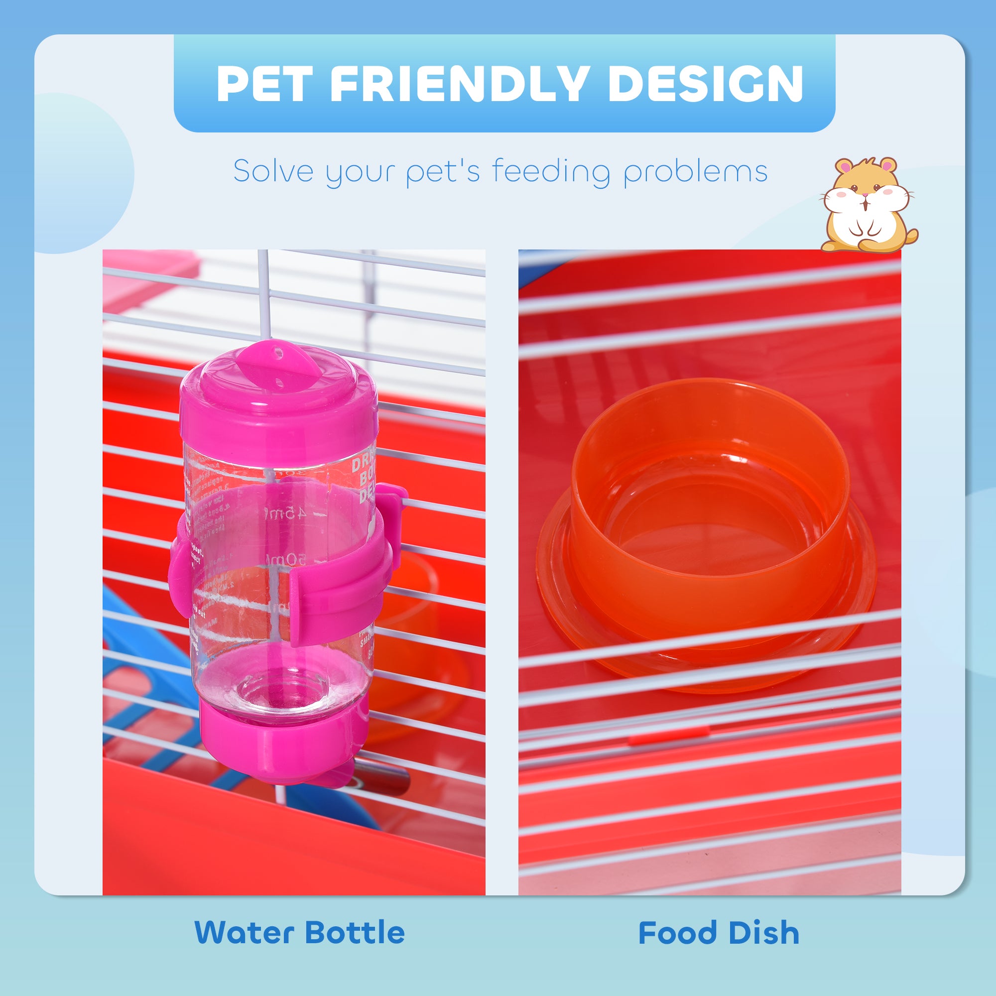 18.5-Inch 2-Story Hamster Cage with Exercise Wheel & Water Bottle – Small Animal Habitat