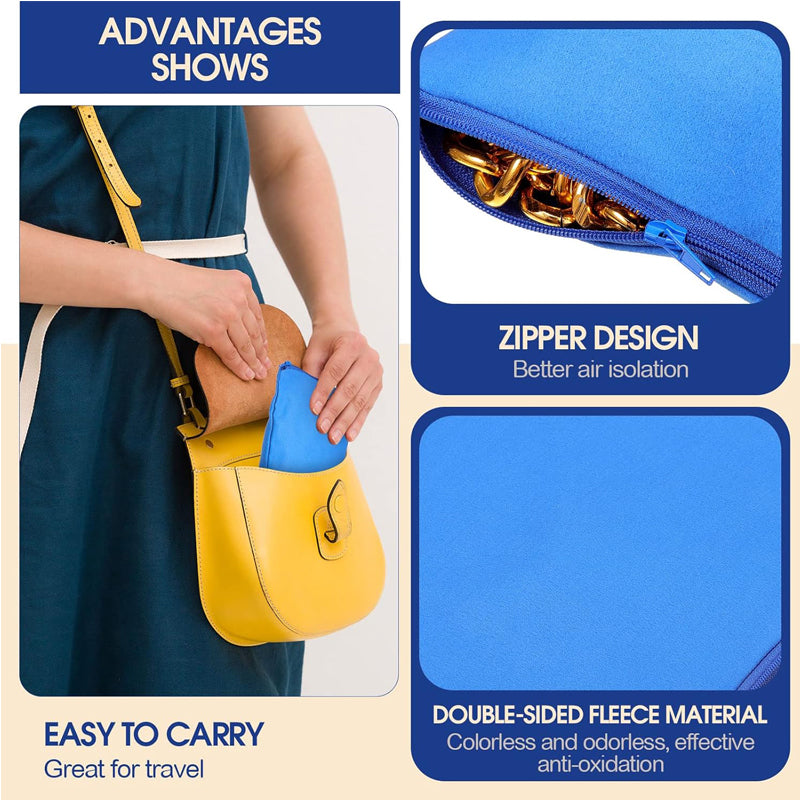 8Pcs Anti Tarnish Silver Storage Bags Velvet Zipper Jewelry Pouch