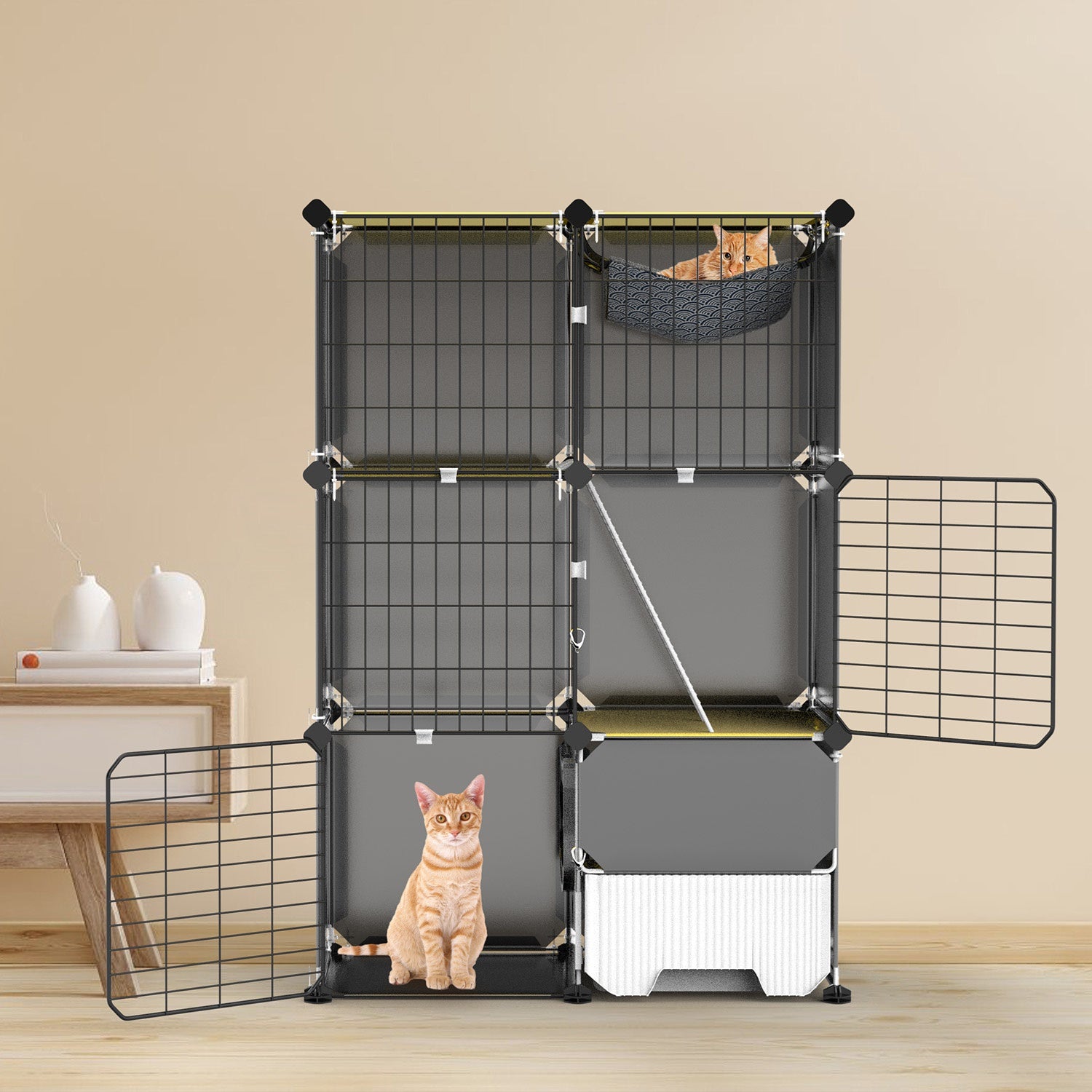 Premium 3 Tier Indoor Cat Cage with Hammock and Ladder