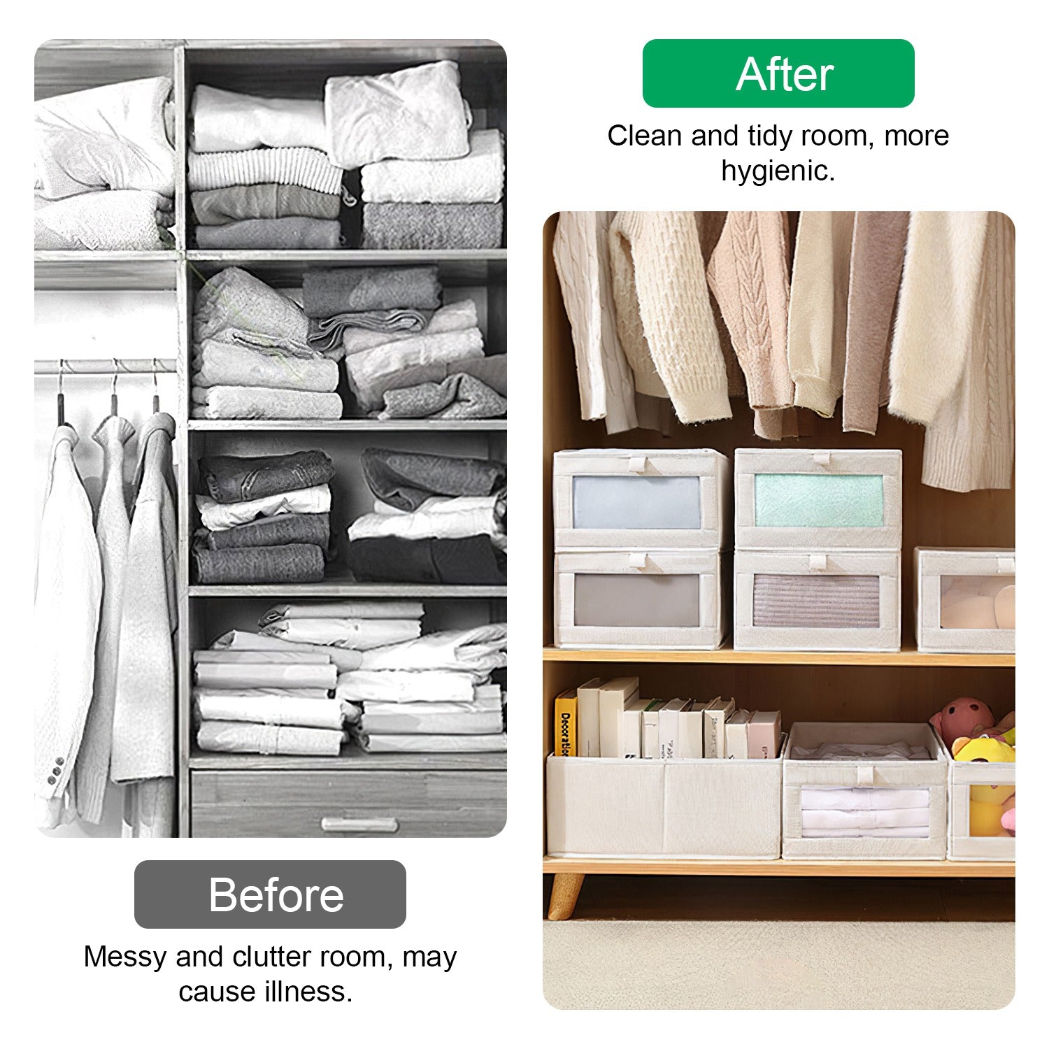 4Pcs Foldable Linen Storage Bins with Clear Window Closet Organizer
