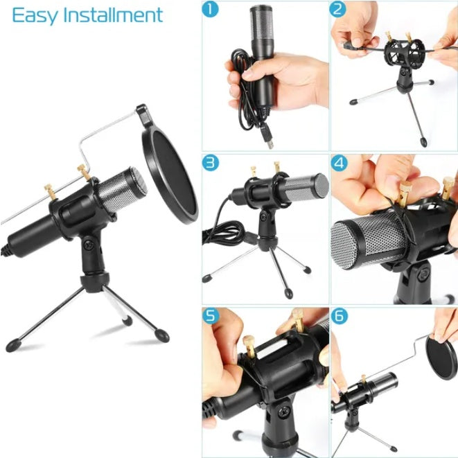 Professional Condenser Microphone With Tripod and Filter