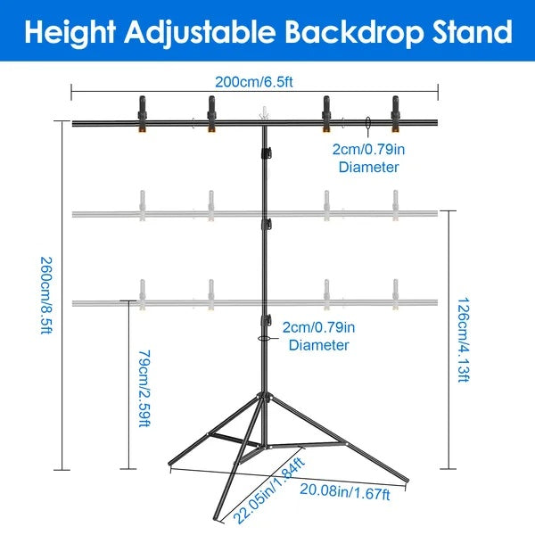 T Shape Backdrop Stand Adjustable Photography Support Kit