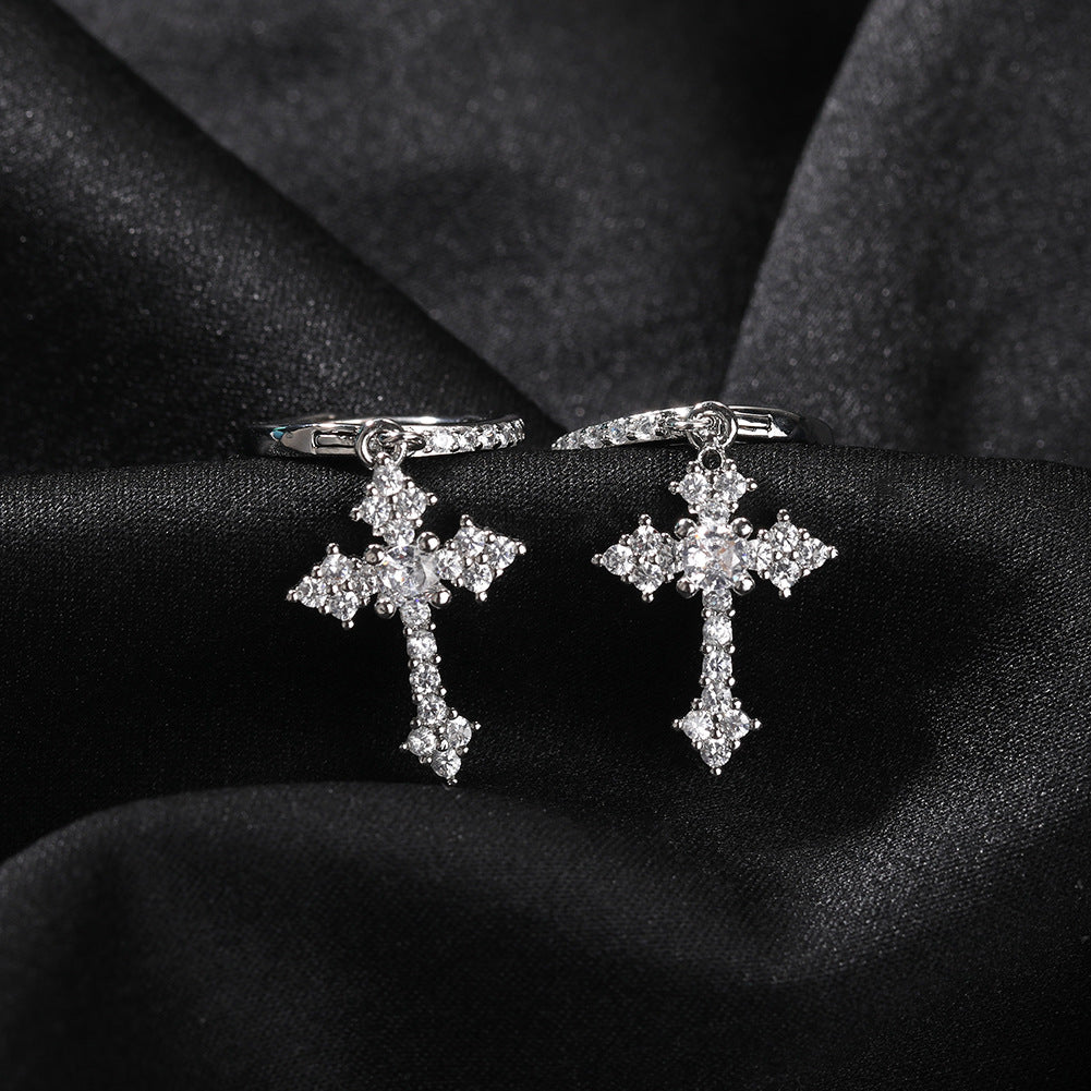 Luxury Zircon Cross Dangle Hoop Earrings for Men Stylish