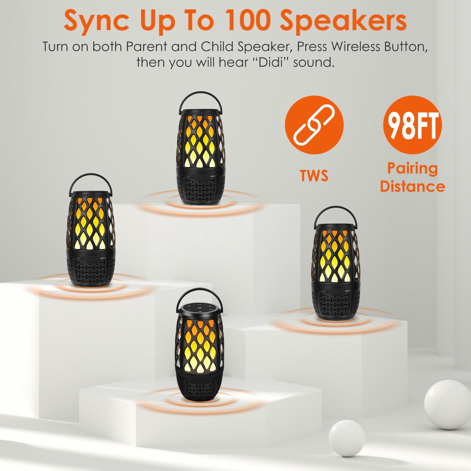 Outdoor Flame Speaker Wireless Waterproof LED Patio Speaker 4-in-1