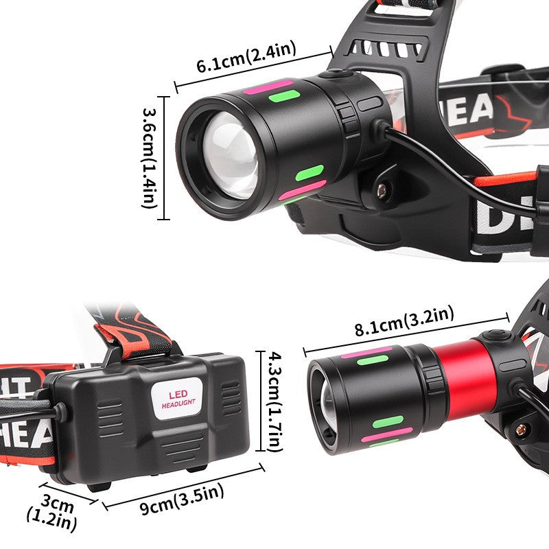 Ultra Bright LED Headlamp USB Rechargeable Zoom Head Torch