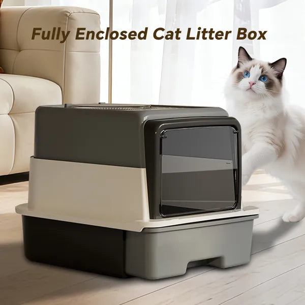 Large Enclosed Cat Litter Box with Drawer & Top Entry – Odor Control Cat Toilet