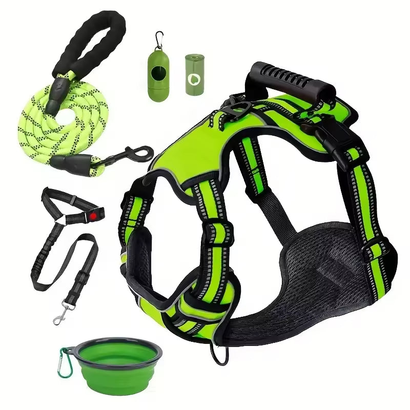 Premium Tactical Dog Harness Set Travel Kit Leash Bowl Belt