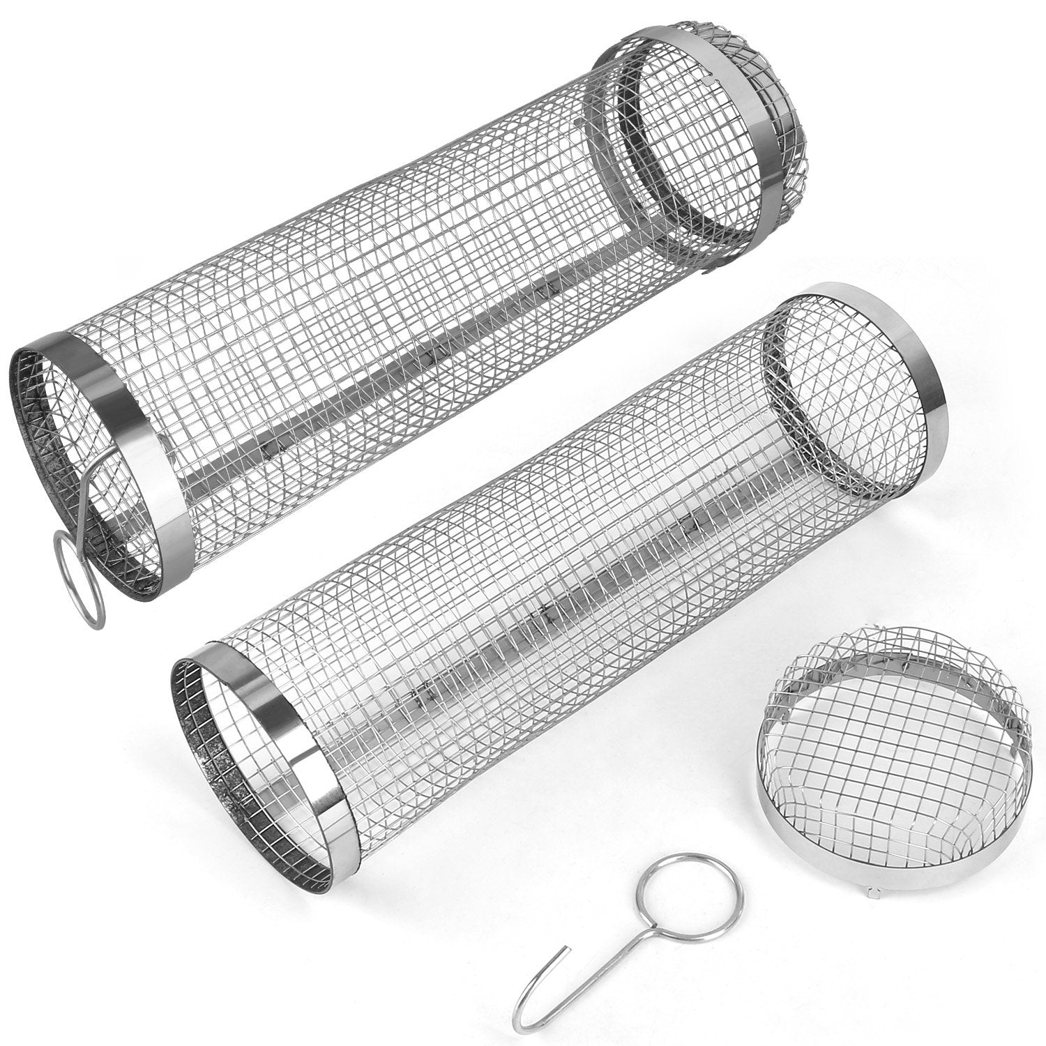 2Pcs Stainless Steel BBQ Rolling Grill Basket