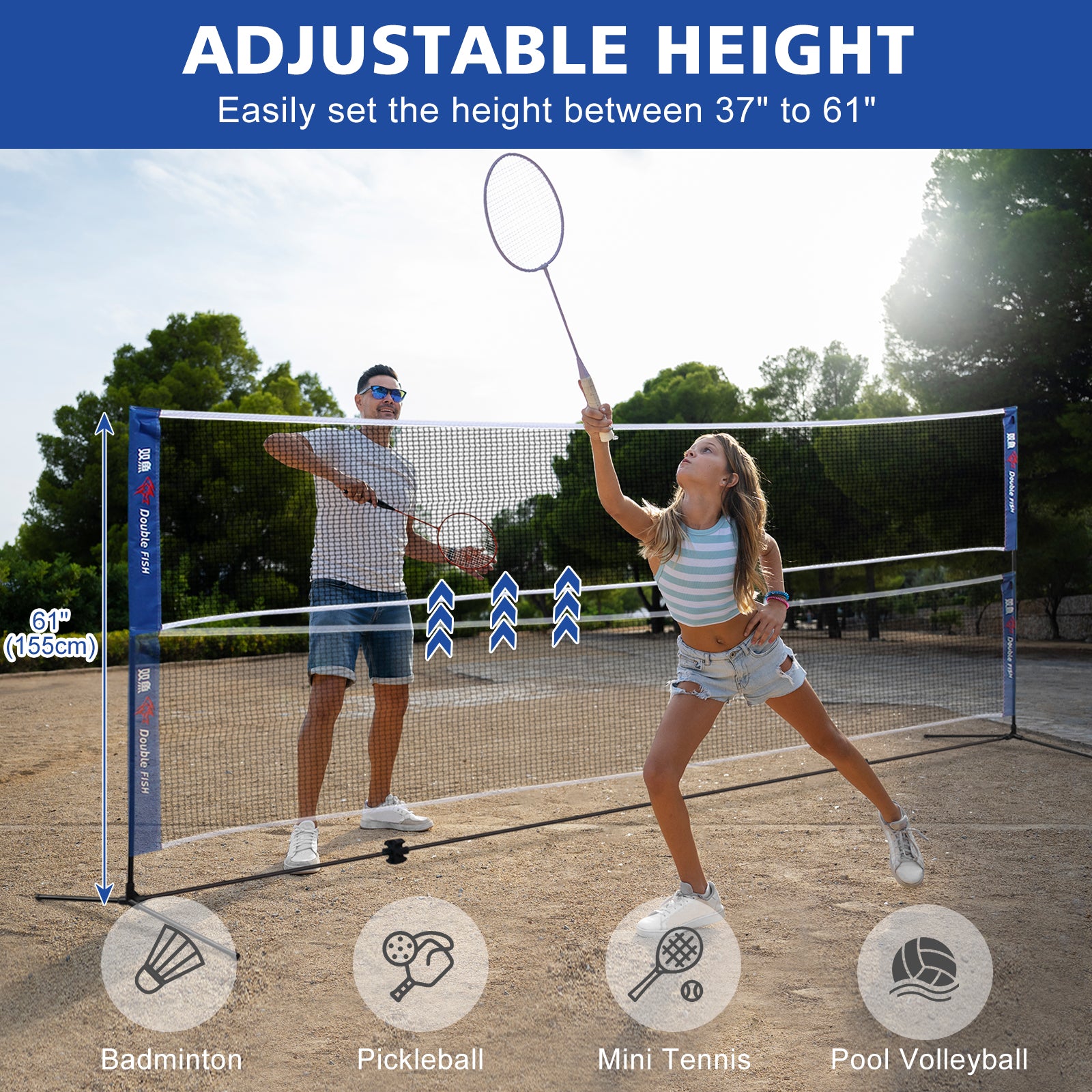 DOUBLE FISH Portable Badminton Net Foldable Indoor Outdoor Set
