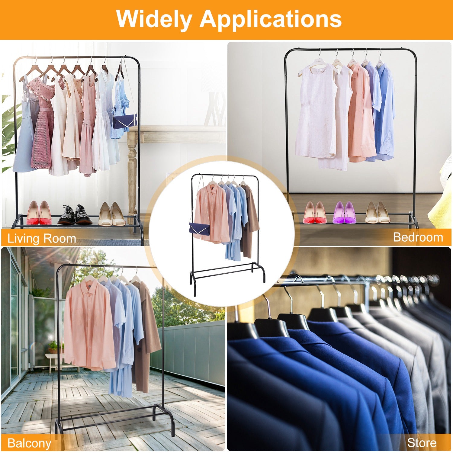 Heavy Duty Garment Rack with Shelf Freestanding Clothes Organizer