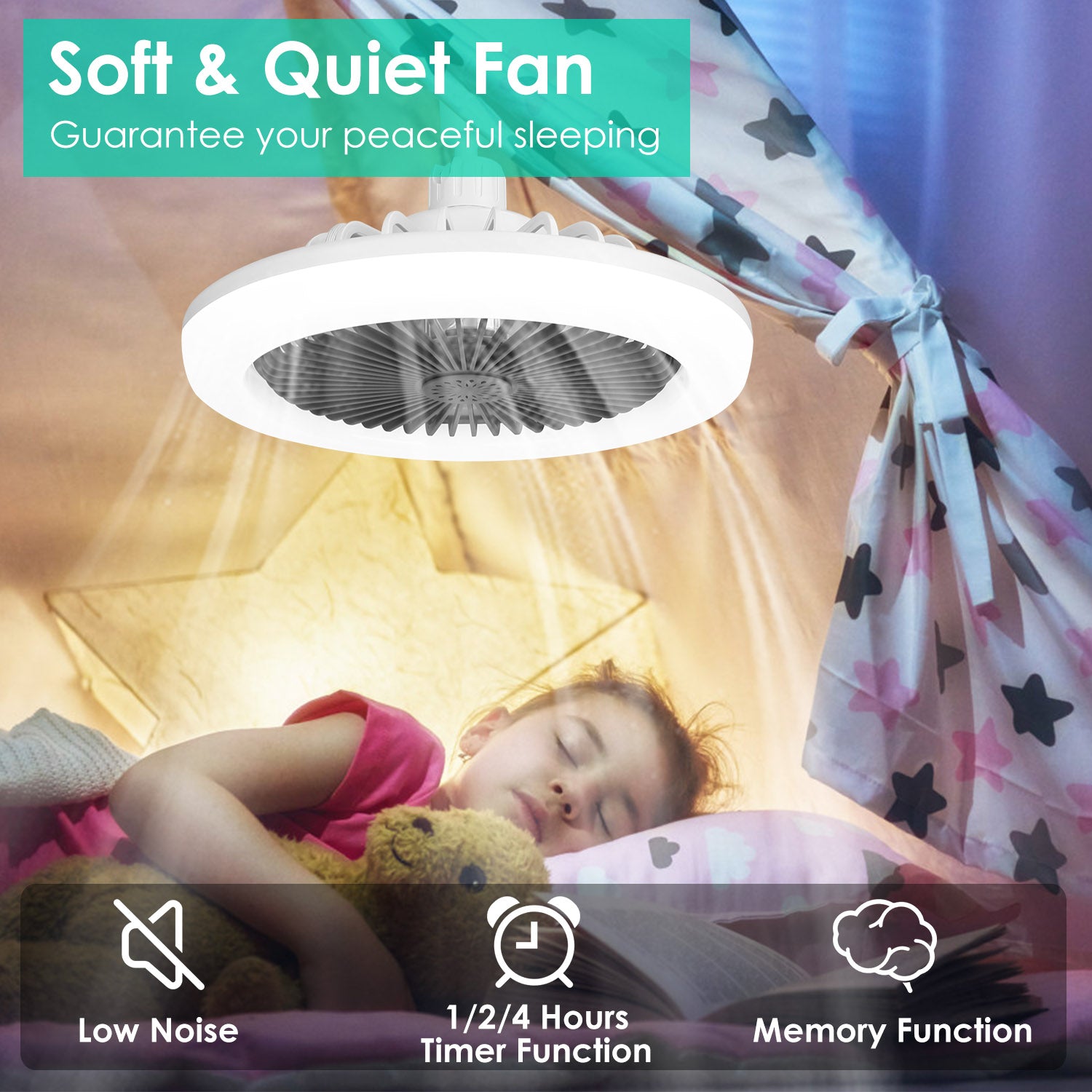 Ceiling Fan Light E27 Remote Control Dimmable 3 Speed Timer